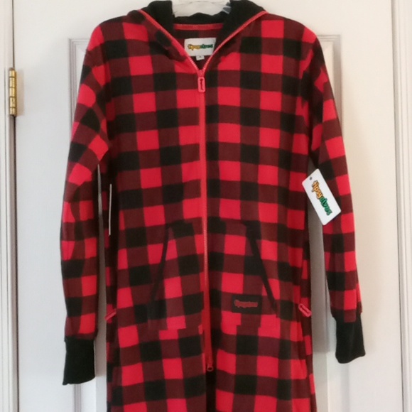 Tipsy Elves Buffalo Plaid Fleece Hooded Jumpsuit Lounge wear NWT - Picture 2 of 13